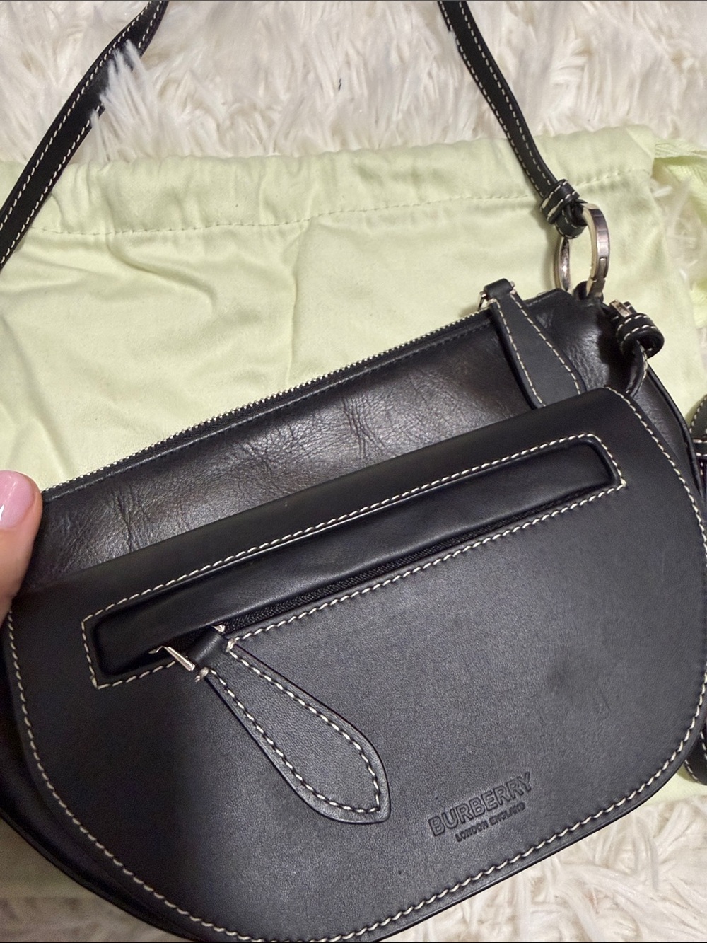 Burberry Black Leather Saddle Crossbody with White Stitching - Picture 6 of 9